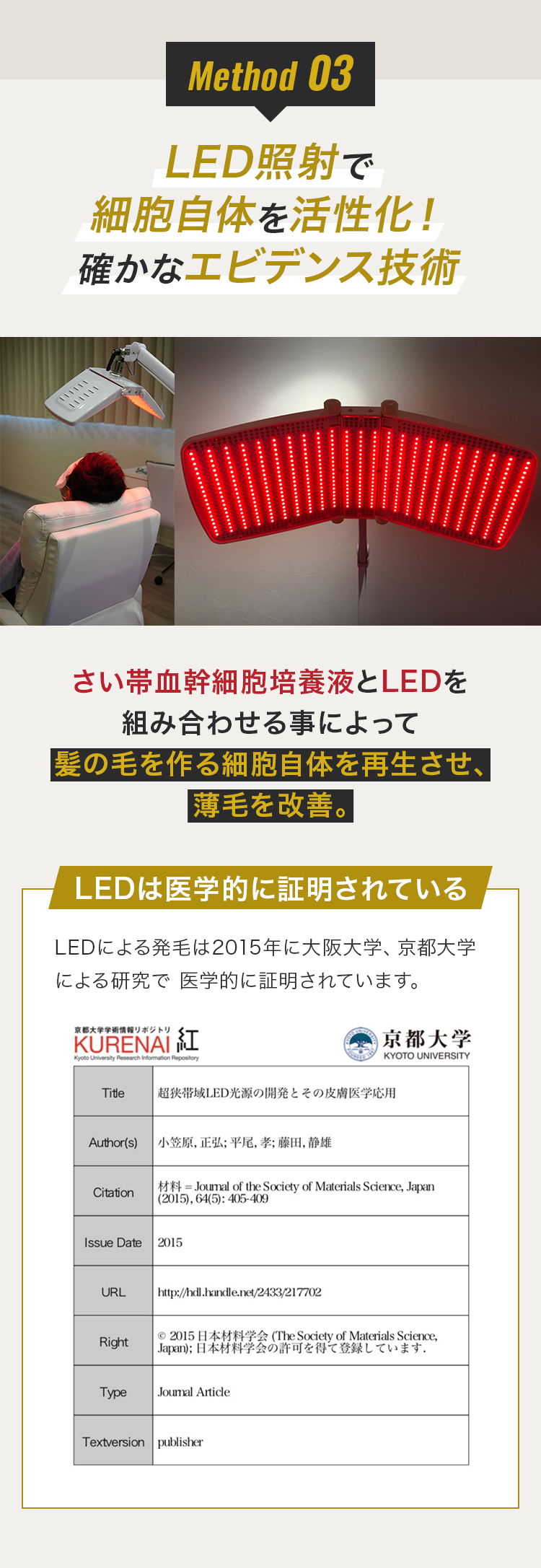 メソッド03 LED照射で細胞自体を活性化 確かなエビデンス技術