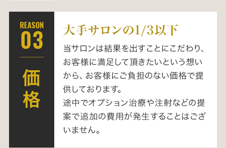理由03 価格：大手サロンの1/3以下