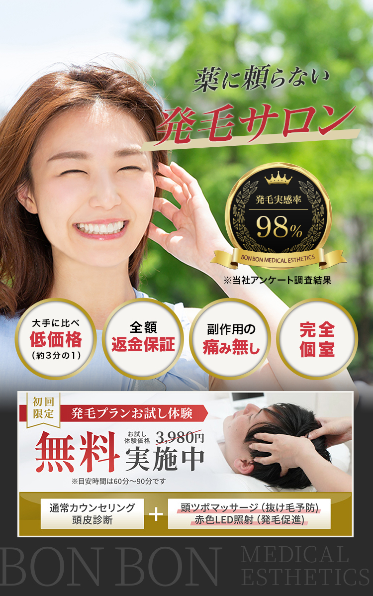 薬に頼らない発毛サロン 発毛時間率98%
