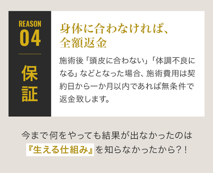理由04 保証：身体に合わなければ全額返金